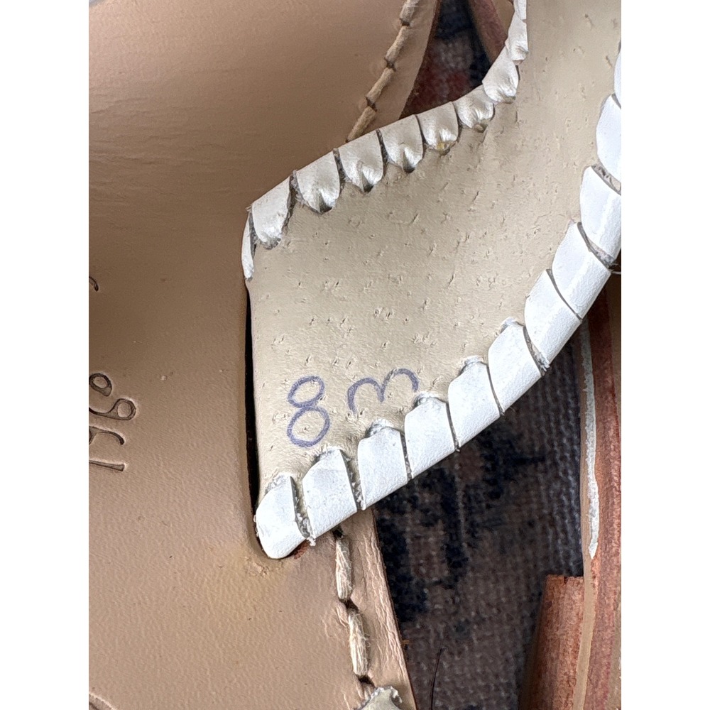 Jack Rogers Jacks Flat Sandal Cream White Leather Whipstitch Thong Size 8M - Picture 6 of 9